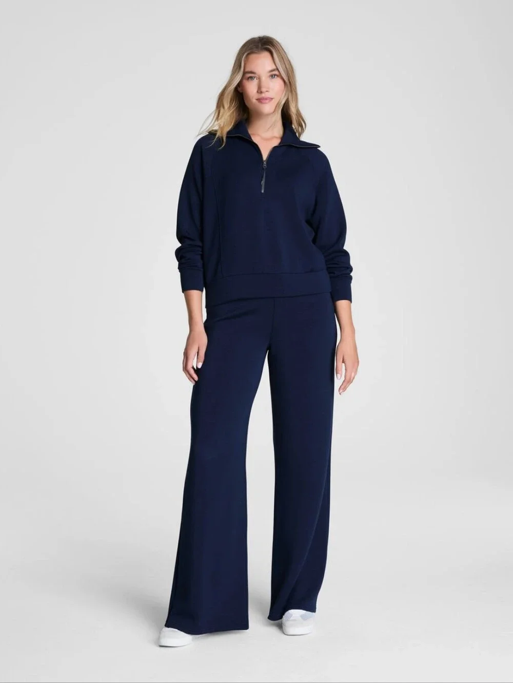 Spanx *SET* AirEssentials Timeless Navy Wide-Leg Pant Half Zip Sweatshirt S - Picture 1 of 9